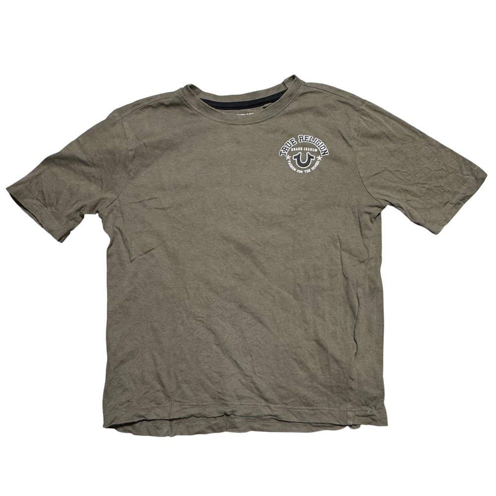 True Religion Boys Olive Green Horseshoe Logo Short Sleeve T-Shirt Size L 7